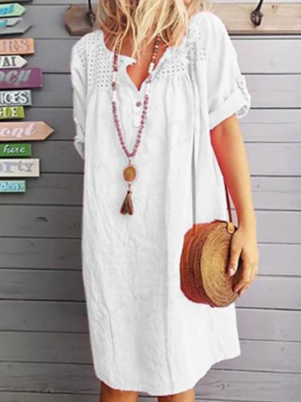 Cotton and Linen Short Sleeve Dress