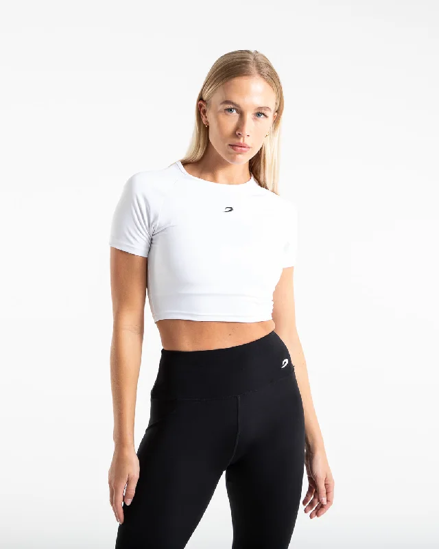 Training Short Sleeve Crop Top - White Polka Dot Checkered Tartan