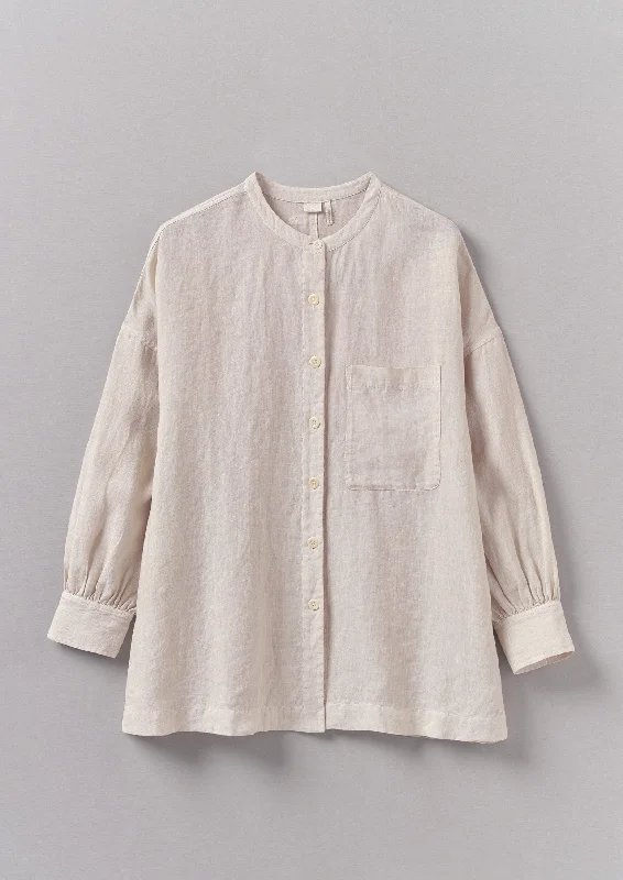 Garment Dyed Linen Oversized Shirt | Stone Collared T-Shirt Boat Neck A-Line