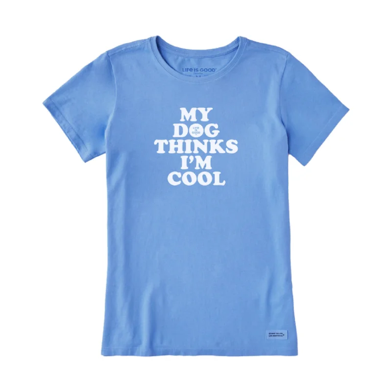 Life Is Good Women's My Dog Thinks I'm Cool Short Sleeve Tee - Cornflower Blue Striped Floral Plaid