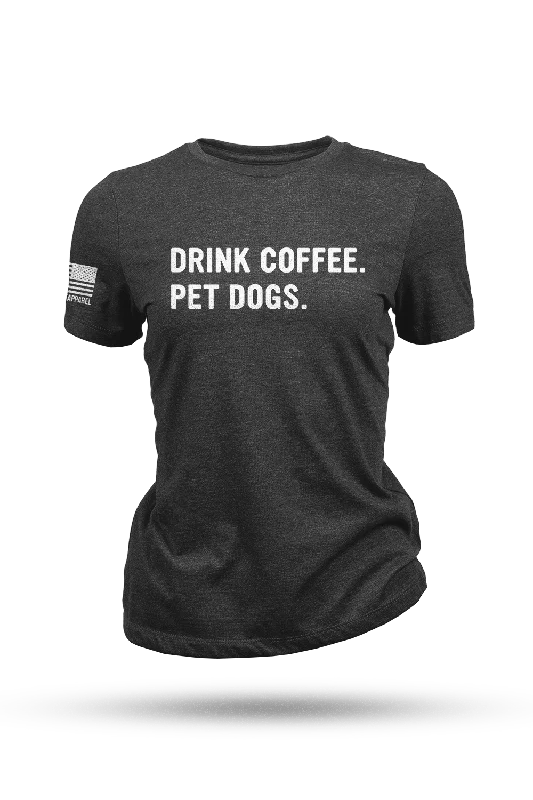 Drink Coffee Pet Dogs - Women's T-Shirt Notch Collar Peter Pan Collar Cowl Neck