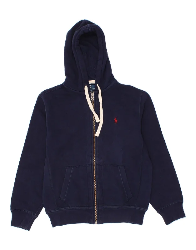 POLO RALPH LAUREN Mens Zip Hoodie Sweater Medium Navy Blue Cotton