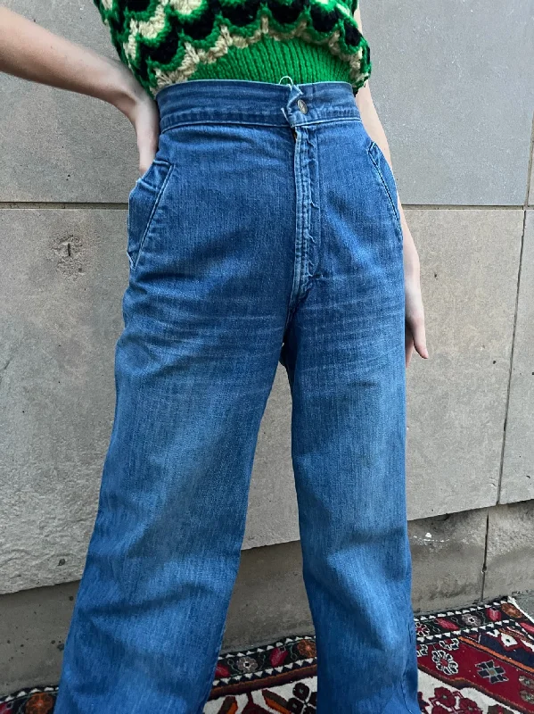 70s Vintage Wide Leg Bell Bottom Denim Jeans, h.i.s.