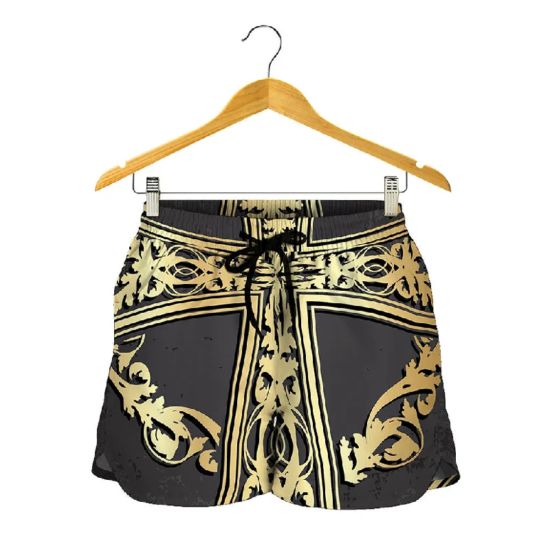 Ornamental Golden Cross Print Women's Shorts